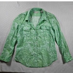 Jamaica Jaxx Womens Green Tropical Leaf‎ Print Button Up Shirt L G